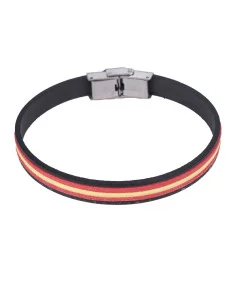 Frontal - Pulsera Bandera España 3 Cuerdas Cuero Y Acero 2