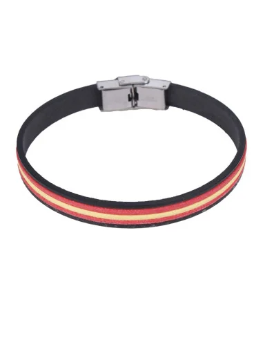 Detalle - Pulsera Bandera España 3 Cuerdas Cuero Y Acero