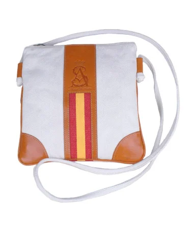Bandolera Lona Beige Bandera España | Detalles en Cuero | ADS