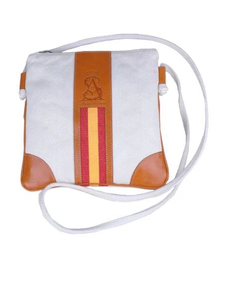 Bandolera Lona Beige Bandera España | Detalles en Cuero | ADS