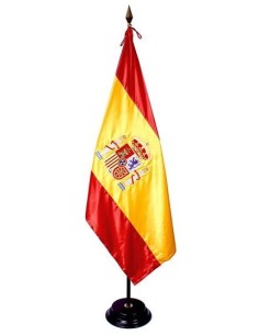 Bandera Espana Bordada a Mano con medidas oficiales 1500 x 1000 mm. Bandera España realizada en raso a doble cara.