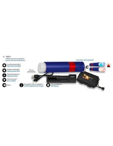 Linterna Recargable Led Flash Azul Rojo