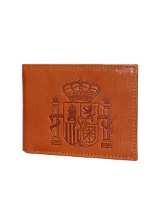 Cartera Escudo España de Piel Cuero Oscuro Bolsillo