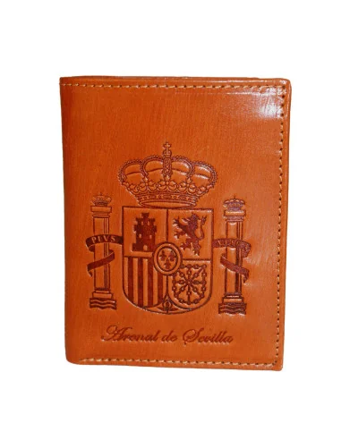 Cartera Escudo España de Piel Cuero Oscuro Bolsillo