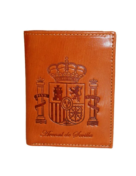 Cartera Escudo España de Piel Cuero Oscuro Bolsillo