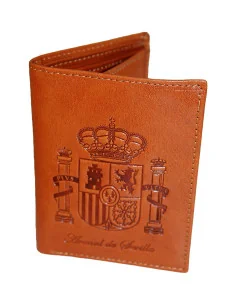 Cartera Escudo España de Piel Cuero Oscuro Bolsillo
