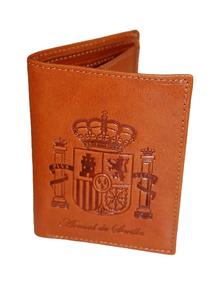 Cartera Escudo España de Piel Cuero Oscuro Bolsillo