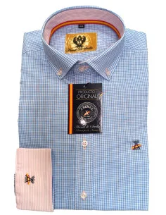 Camisa Bandera España Hombre Vichy Celeste 2