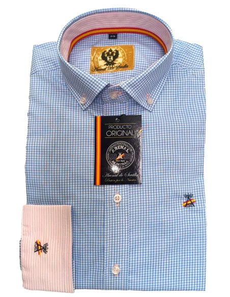 Camisa Bandera España Hombre Vichy Celeste