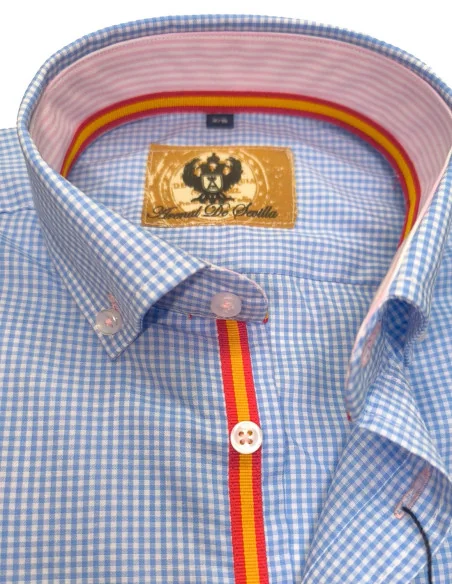 Camisa Bandera España Hombre Vichy Celeste
