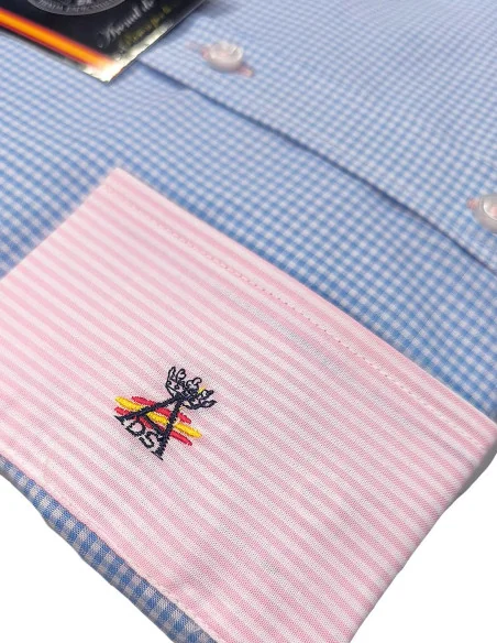 Camisa Bandera España Hombre Vichy Celeste