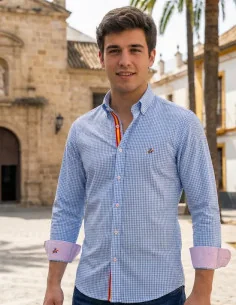 Camisa Bandera España Hombre Vichy Celeste