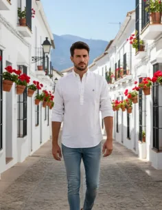 Camisa Polera Bandera España Lino blanca