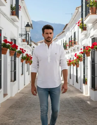 Camisa Polera Bandera España Lino blanca