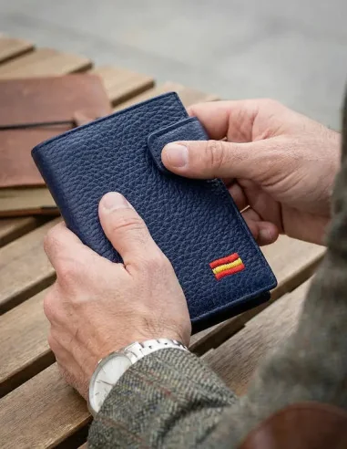 Cartera de Piel Azul Bandera España con Bolsillo