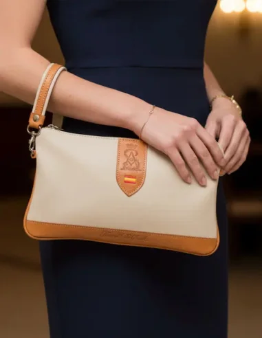 Cartera Bandera España de Mano Piel de Potro Beige