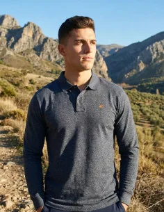 Polo Hombre Azul Marino Manga Larga