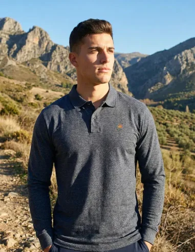 Polo Hombre Azul Marino Manga Larga