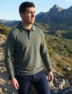 Polo Hombre Verde Manga Larga