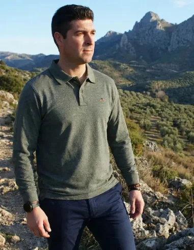 Polo Hombre Verde Manga Larga