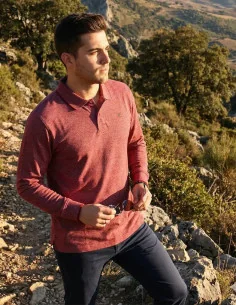 Polo Hombre Burdeos Manga Larga