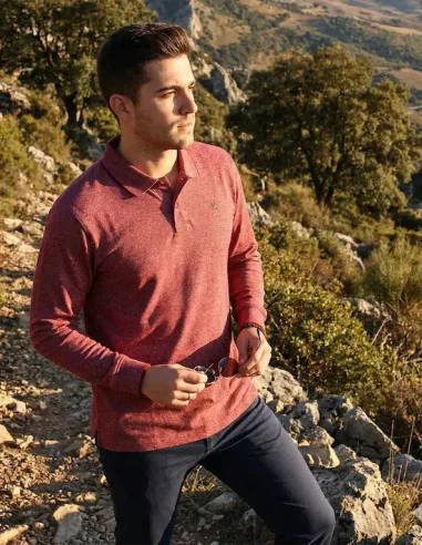 Polo Hombre Burdeos Manga Larga