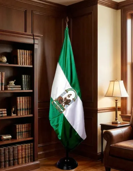 Bandera de Andalucía Bordada | Raso de Gala Oficial para Despacho