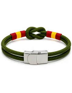 Pulsera Bandera España Verde Kaki de Cabo Náutico y Acero - ADS