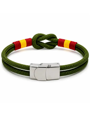 Pulsera Bandera España Verde Kaki de Cabo Náutico y Acero - ADS