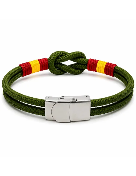 Pulsera Bandera España Verde Kaki de Cabo Náutico y Acero - ADS