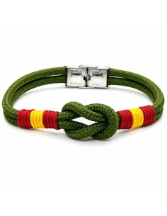 Pulsera Bandera España Verde Kaki de Cabo Náutico y Acero - ADS 2