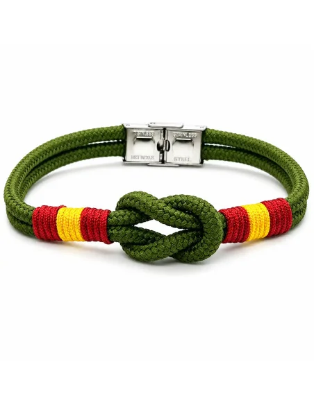 Pulsera Bandera España Verde Kaki de Cabo Náutico y Acero - ADS